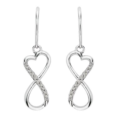 KATARINA Diamond Infinity Dangle Heart Earrings in Sterling Silver (1/20 cttw)