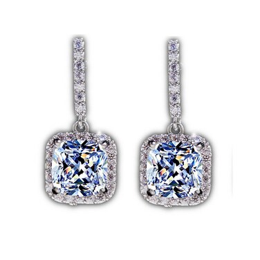 TenFit Jewelry 925 Silver Earring Princess CZ Diamond Earrings 7 * 7 long earrings for women Wedding Jewelry