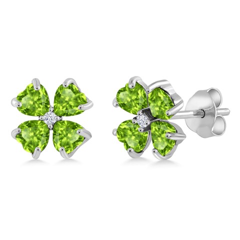 Gem Stone King 925 Sterling Silver Green Peridot Earrings For Women   2.43 Cttw   Gemstone August Birthstone   Heart Shape 4MM