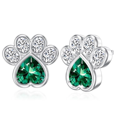 Gnteey Laboratory Grown Emerald Stud Earrings 925 Sterling Silver 6.5X6.5 mm Heart Emerald Paw Print Push Back Earrings for Women