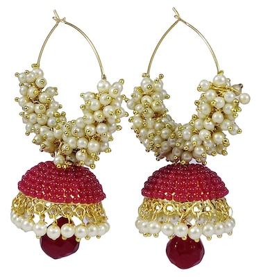 Crunchy Fashion Bollywood Stylish Traditional Indian Jewelry Meenakari Jhumka Earrings for Women (Marshala Pink)