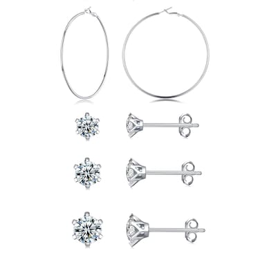 925 Sterling Silver Stud Earrings Set for women   14K Gold Plated Hypoallergenic Stud Earrings   Clear Cubic Zirconia Stud Earrings  4 Pairs Different Sizes Sterling Silver Earrings