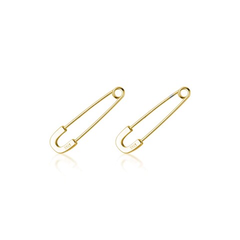 SLUYNZ 925 Sterling Silver Safety Pin Hoop Earrings for Women Minimalist 1.4&quot; Hoop Earrings Dangle (E-Safety Pin Hoop/Gold)