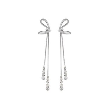 XUDEJUN Bow shaped earrings Rhinestone Earrings Dangling for Women Sparkly Silver Dangle Earrings Long Chandelier Earrings