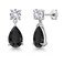 Gem Stone King 925 Sterling Silver Black Onyx and White Created Sapphire Teardrop Dangle Drop Earrings For Women (7.54 Cttw, Gemstone Birthstone, Pear Shape 12x8MM, Round 6MM)