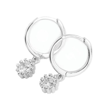 Prong Bezel CZ Dangle Hoop Earrings for Women 925 Sterling Silver Charms Minimalist Tiny Round Cubic Zirconia Drop Dangling Cartilage Helix Tragus Diamond Solicate Hypoallergenic Jewelry