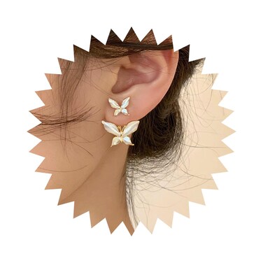 Allereyae Vintage Butterfly Ear Jacket Earrings Butterfly Jacket Earrings Butterfly Ear Climber Earrings Front Back Pearl Earrings for Women
