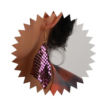 Allereyae Vintage Metal Mesh Earrings Grid Sequins Dangle Earrings Lightweight Mesh Hook Earrings Purple Long Tassel Sequins Drop Earrings for Women