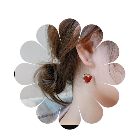 Allereyae Vintage Coral Heart Dangle Earrings Circle Hoop Drop Earrings Red Heart Love Dangling Earrings Gold Circle Hoop Earrings Jewelry for Women