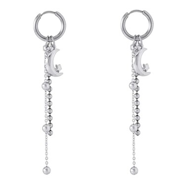 Vintage Ball Bead Tassel Drop Dangle Earrings for Women Men Stainless Steel Charms Moon Star Small Hoop Cartilage Cuff Clip on Fashion Punk Fans Jewelry