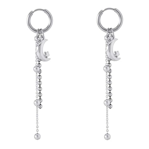 Vintage Ball Bead Tassel Drop Dangle Earrings for Women Men Stainless Steel Charms Moon Star Small Hoop Cartilage Cuff Clip on Fashion Punk Fans Jewelry