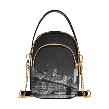 ALAZA Brooklyn Bridge Manhattan Night New York City Crossbody Bag Small Shoulder Handbags Leather Purse for Women