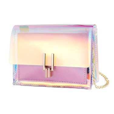 KESYOO Holographic Purse Iridescent Purse Transparent Shoulder Bag Clear Crossbody Bag Fashion Mini Handbag Cute Mini Bag Jelly Purses Chain Bags for Women Girls Ladies 1PC