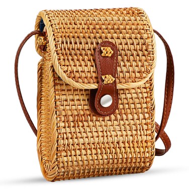 Clysee Straw Bag Crossbody Wicker Purses for Women Small Boho Rattan Purse Shoulder Crossbody Handmade Wicker Woven Purse
