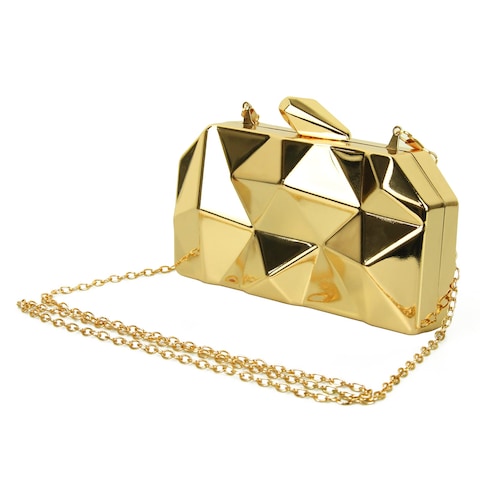 AmoVee Clutch with Chain Strap, Clutch Purses for Women Wedding，Evening Handbag for Party, Prom and Formal Occasion (Shiny Gold)