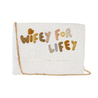 Pretty Robes WIFEY FOR LIFEY Bridal Clutch Purse for Wedding Day Beaded Clutch Purse for Bachelorette Party, Bridal Shower Gifts &amp; Engagement Gifts for Bride To Be