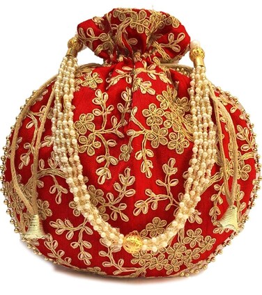 Vedanta Craft Women&rsquo;s Indian Ethnic Designer Silk Potli Bags   Pearls Sequin Embroidered Rajasthani Batwa Purse, Clutch with Drawstring (Pack of 2)