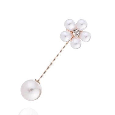 Faux Pearls Flower Lapel Stick Brooch Pin for Women Girls Crystal Cubic Zirconia Floral Pins Scarves Hat Suit Cardigan Tuxedo Tie Corsage Brooches Pins Dainty Jewelry Gifts Wedding