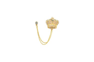 Knighthood Golden Crown Brooch with Hanging Chain Collar Pin Brooch, Suit Stud, Shirt Studs, Lapel Pin Accessories for Men Women, Metal, no gemstone