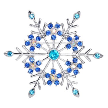 Gyn&amp;Joy Women's Aqua Blue Austrian Crystal Snowflake Brooch Pin Holiday Winter Silver-Tone BZ188