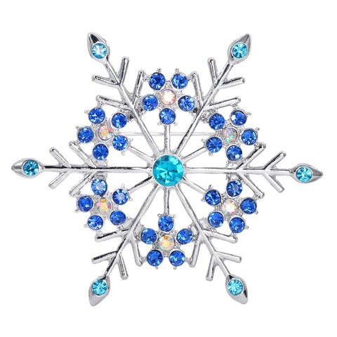 Gyn&amp;Joy Women&#39;s Aqua Blue Austrian Crystal Snowflake Brooch Pin Holiday Winter Silver-Tone BZ188