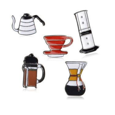VEINTI+1 Coffee Cup Pins   Cute Coffee Pot Enamel Brooch Set   Coffee Drink Lover Lapel Pins for Backpack Clothes Hat Jacket Badge Gifts (5 Coffee Cup Set)