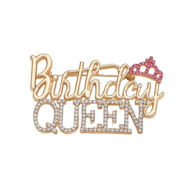 Cute Birthday Queen Brooch Lapel Pins for Women Girls Dainty Pink Clear Rhinestone Crown Brooches Pin for Birthday Party Decorations Suit Dress Ceremony Clothes Accessories Fashion Jewelry Gifts Her