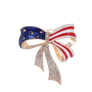 Kokoma American Flag Bow Brooch Pin for Women Cubic Zirconia Bow Knot Lapel Pins 4th of July Brooches Badge Corsage Pin Independence Memorial Day 4th of July Decor Gifts