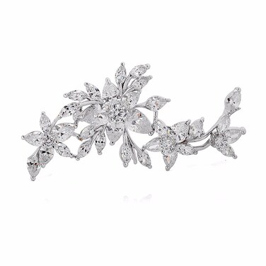 GULICX Silver Tone Zircon Flower Blossom Diamante Brooch Badge Pin Classic Design for Women