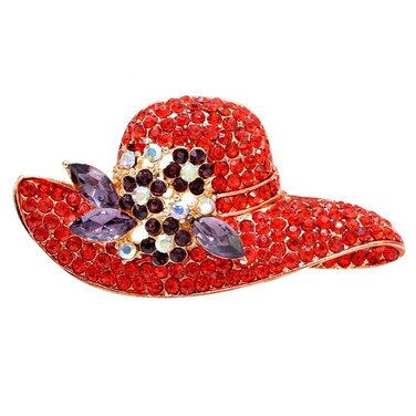 Red Rhinestone Hat Brooch Pin for Women Lapel Pins Elegant Dress Boutonniere Corsage Suit Tie Accessories Wedding Party Brooches Christmas Birthday Jewelry Gift for Lady Girls Bff Ceremony Banquet