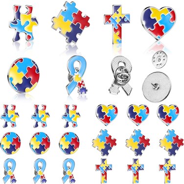 24 Pieces Autism Awareness Pin Autism Pin Lapel Pin Multi Color Autism Puzzle Piece Brooches Pins Autism Awareness Accessories for Clothing, Shirts and Jackets, 6 Styles (24 Pieces)