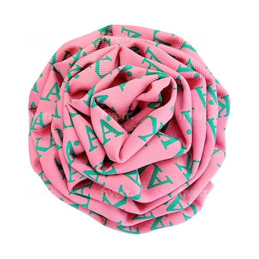 Generic AKA Sorority Paraphernalia Flower Brooch Pin for Women Greek (Polyester Pink &amp; Green 4.5 in. Pin w/Sorority Letters)