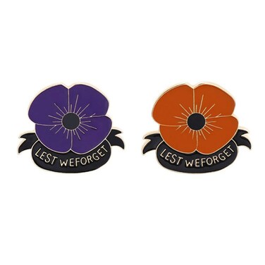 Enamel Poppy Flower Brooches Pin Set for Women Men Veterans Cute Red Purple Lest We Forget Statement Badges Lapel Pins Remembrance Memorial Day Jewelry Souvenir Gifts 2 Pieces