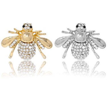 Honbay 2PCS Alloy Rhinestones Bee Brooch Pins Insect Themed Honey Bee Brooches Fashion Animal Lapel Pins in A Box for Birthday Party Anniversary (2 Color)
