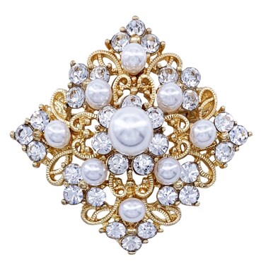 SELOVO Bridal Wedding Rhinestone Brooch Pin Accessory Gold Tone