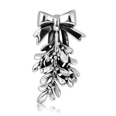 WithLoveSilver 925 Sterling Silver Christmas Holidays Mistletoe and Ribbon 2in1 Brooch Pin and Pendant