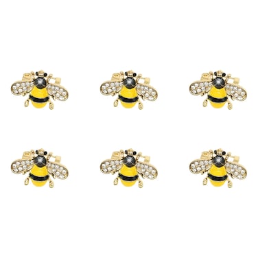 6 Pack Cute Funny Rhinestone Bee Brooches Pin Set Fashion Enamel Crystal Animal Insect Themed Bags Backpacks Jackets Hat Lapel Brooch for Women Gold Plated