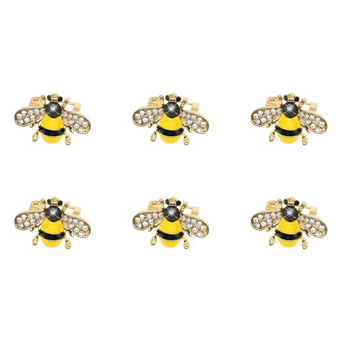 6 Pack Cute Funny Rhinestone Bee Brooches Pin Set Fashion Enamel Crystal Animal Insect Themed Bags Backpacks Jackets Hat Lapel Brooch for Women Gold Plated