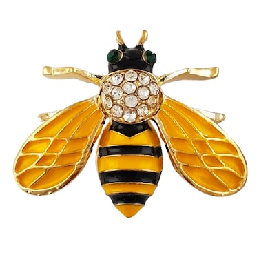 SELOVO Honeybee Bee Yellow Enamel Small Cute Brooch Pin Gold Tone Clear Crystal