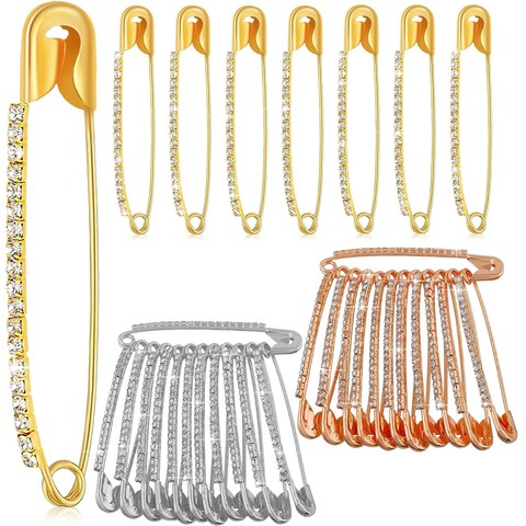 VAMA Multicolor 36pcs Rhinestone Safety Pins Brooches Sweater Shawl Clips Faux Crystal Brooches Shiny Brooch Pins for Clothing Dress Pants Skirt Dressing Accessories (Rhinestone Safety Pins Bulk)