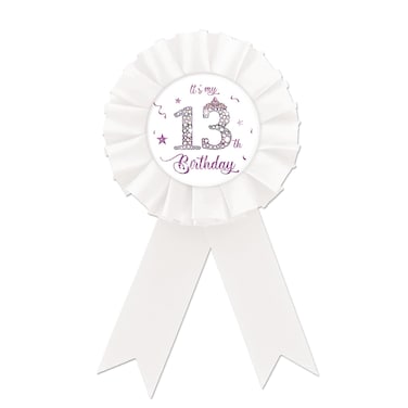 Happy 13th Birthday Tinplate Badge Pin, It's My 13th Birthday Button Pin, Purple Crown Happy Birthday White Rosette Badge Pin for Girl, Diamond Brooch Buttons for Thirteen Birthday Party