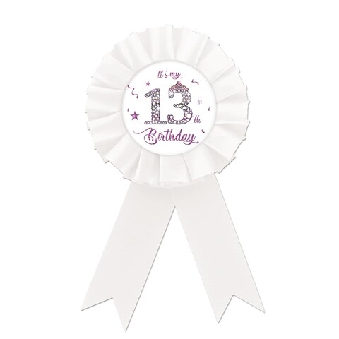 Happy 13th Birthday Tinplate Badge Pin, It&#39;s My 13th Birthday Button Pin, Purple Crown Happy Birthday White Rosette Badge Pin for Girl, Diamond Brooch Buttons for Thirteen Birthday Party