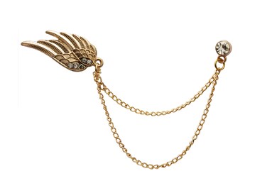 Knighthood Brooch Pin Golden Angel Wings With Crystal Hanging Chain Brooch Suit Stud Lapel Pin