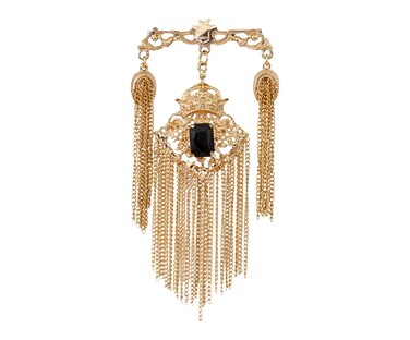 Knighthood Crowned Black Stone With Hanging Chain Metal Lapel Pin Brooch for Men