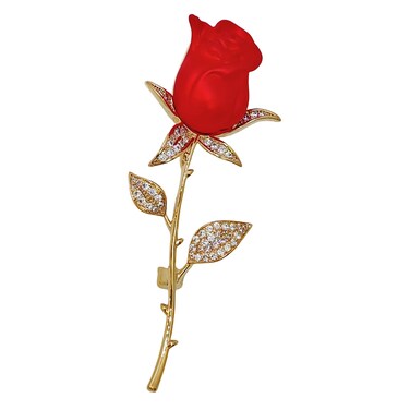 CYPINA Romance Golden Long Thorns Stem Enchanting Red Rose Pins Broaches Enamel Floral Date Jewelry
