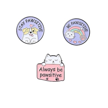 3pc Stay Pawsitive Always Be Pawsitive Enamel Lapel Pin Set Cute Cat Dog brooch metal badge Cartoon Animal Jewelry Accessory