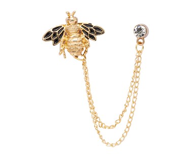 Knighthood Brooch Pin Men's Bee With Hanging Chain Brooch Lapel Pin (Golden &amp; Black)