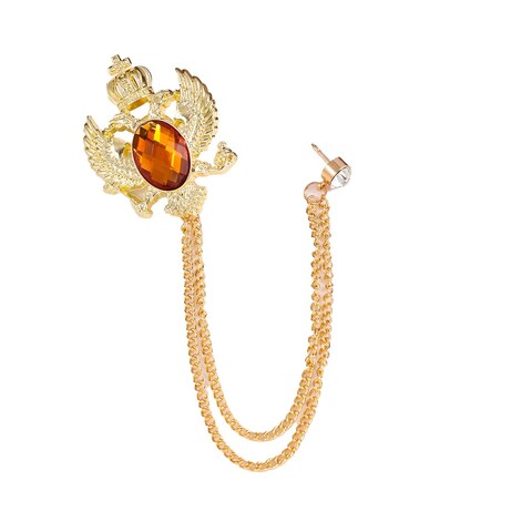 Gold double-headed eagle crown set with champagne jewel chain fashion clothing accessories men&#39;s and women&#39;s personality brooches