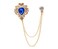 Knighthood Brooch Pin Blue Stone with Gold Engraving Metal Crystal Chain Lapel Pin Accessories for Men Women