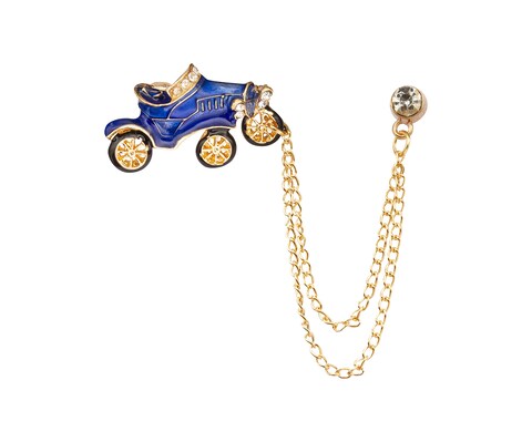 Knighthood Brooch Badge Blue Vintage Car With Hanging Chain Lapel Pin Badge Coat Suit Jacket Wedding Gift Party Shirt Collar Lapel Pin Accessories for Men Women